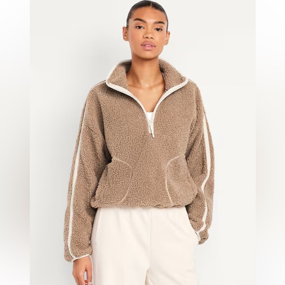 Sold out old navy loose quarter zip Cozy Tan Sherpa pullover size M